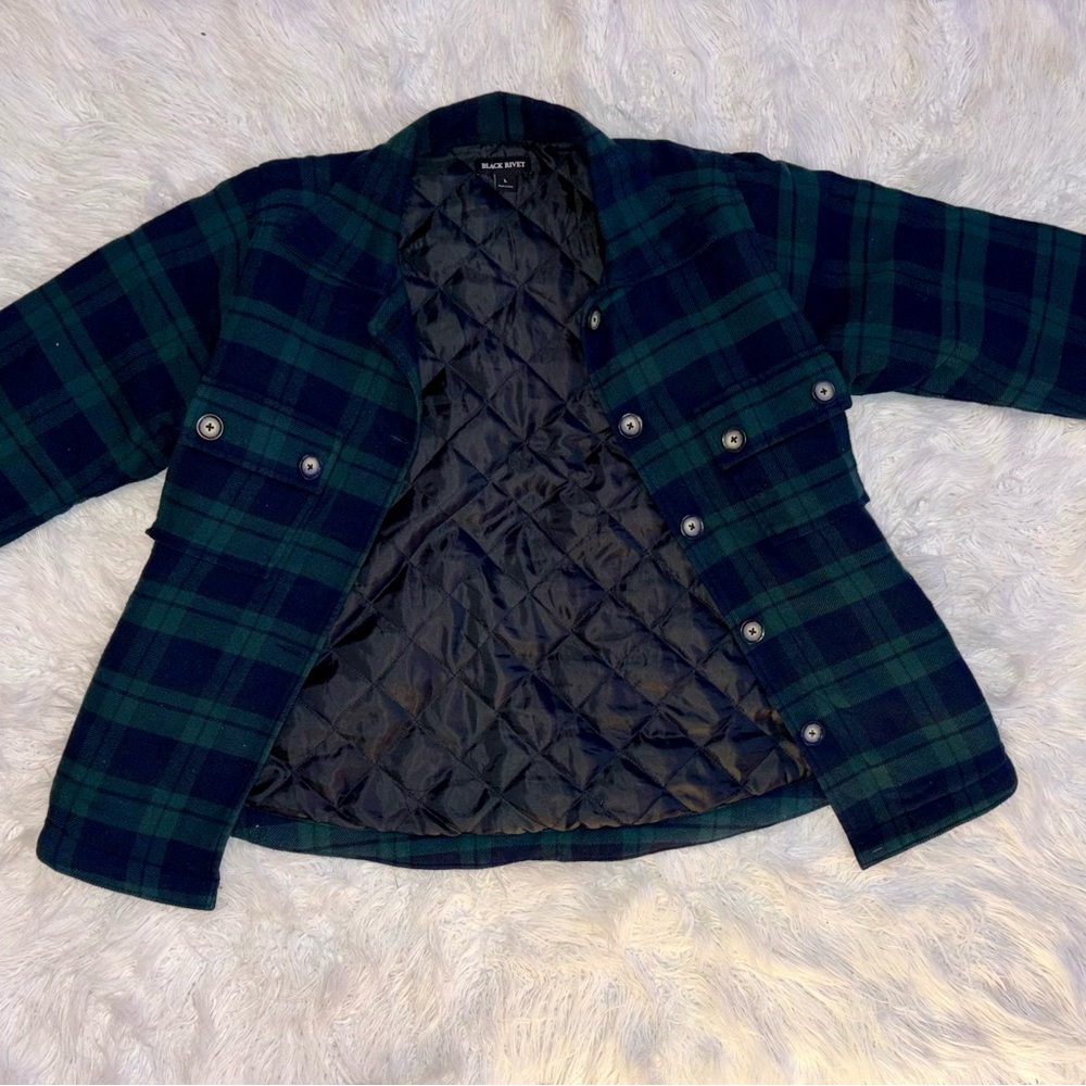 Black Rivet Green and Black Plaid Jacket